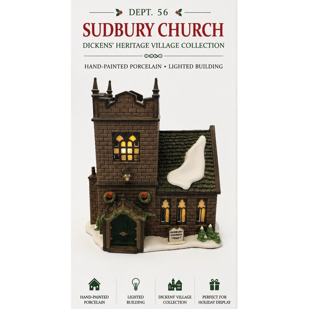 Dept 56 Dickens Village Sudbury Church 1997 Lighted Porcelain Building 58342